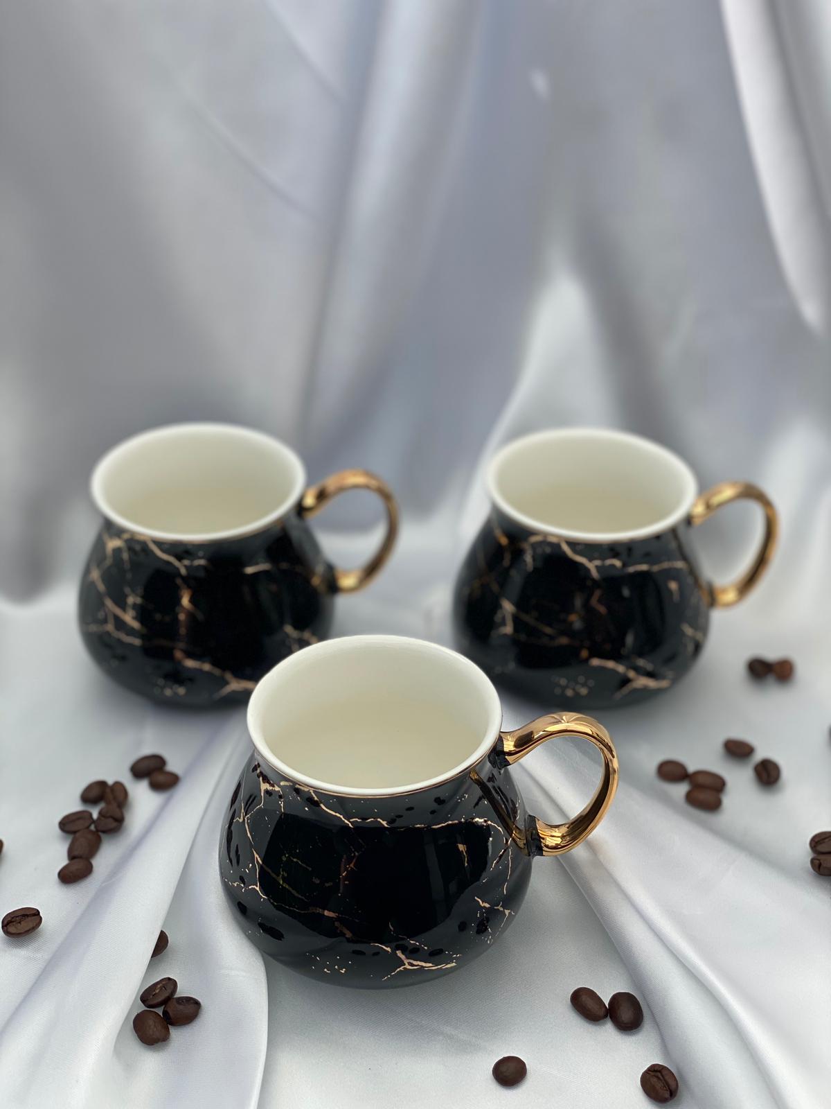 Kaffeetassen Set Schwarz Marmor